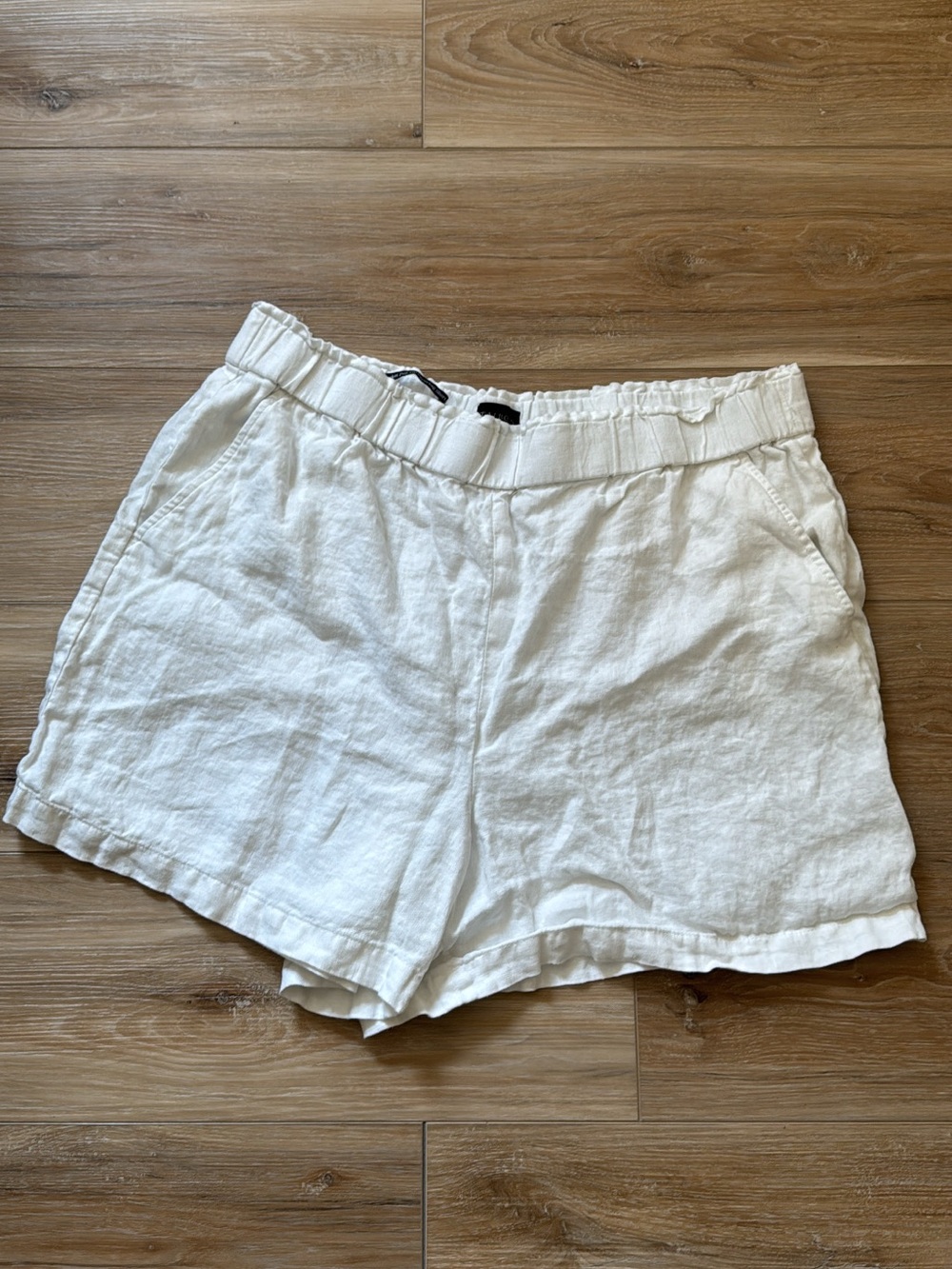 Talbots White High-Waist Linen-Blend Shorts Nantucket Pull-On Paperbag Shorts XL